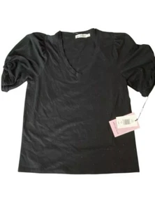 Avec Les Filles Shirt Women’s Small V-neck Black Glitter Top Blouse New - Picture 1 of 8