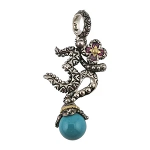 Dije Om Barbara Bixby oro 18k y plata de ley 925 turquesa y granate - Imagen 1 de 7