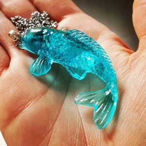 Unique TURQUOISE KOI NECKLACE fish MINIATURE carp LUCKY handmade PENDANT blue - Picture 1 of 1