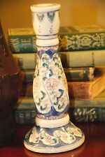 VINTAGE HAND PAINTED  CLASSIC ASIAN TAPER CANDLE HOLDER FLORAL SWIRL  BLUE WHITE