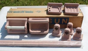 Vintage NOS Sun Japan 10pc. MCM Spice Mocha Mauve Bathroom Accessory Set - Picture 1 of 23