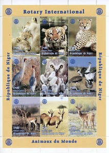 Niger 1998 MNH Rotary Tigers Lions Owls Gazelles 9v M/S Birds Animals Stamps - Picture 1 of 1