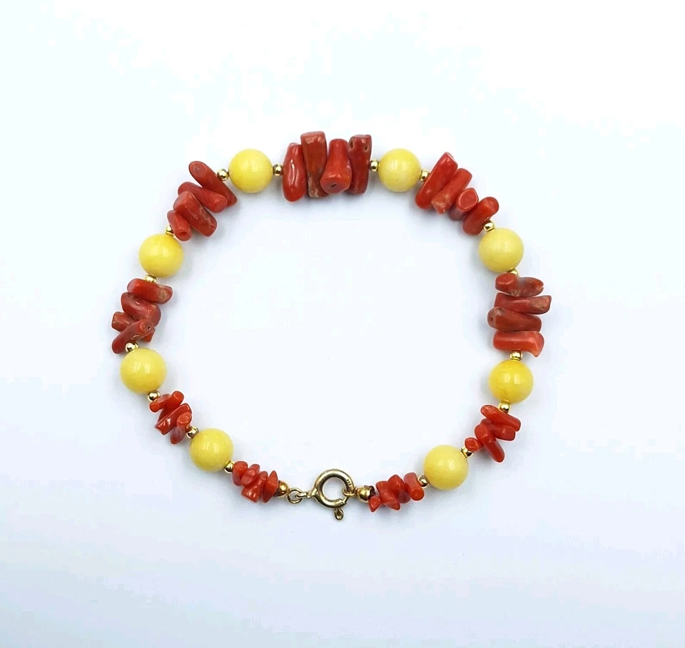 Bracciale Donna  Di Corallo Rosso Ambra Argento 925 Dorato Vittoriano Romano  - Immagine 1 di 4