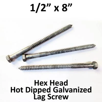 RCG (25) 1/2" x 8" Lag Screws Hex Head Galvanized Heavy Duty Wood Lag Bolts