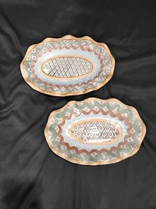 2 MacKenzie Childs 16" Plato Ovalado Borde Volantes Excelente 1990 - Imagen 1 de 8