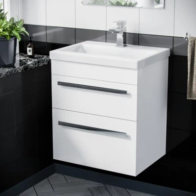 Nanuya 500mm Wall Hung 2 Drawer Vanity Basin Unit White