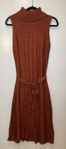 Calvin Klein Womens Turtleneck Sweater Knit Dress Size S M Rust Orange Belt Boho - Picture 1 of 18