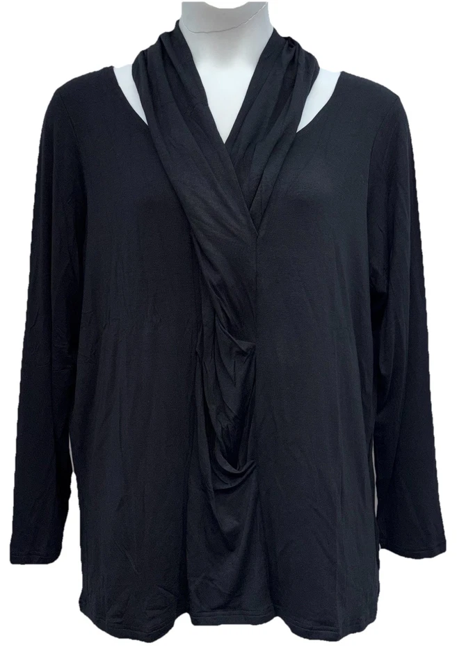 Pullover Rhonda Shear para mujer talla 3X manga larga cruzado negro elástico Foto 1 de 4
