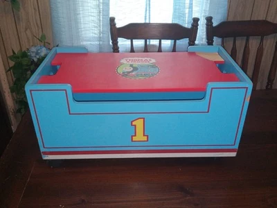 THOMAS & FRIENDS Trains "WOODEN TOY  BOX" Lid & Wheels Learning Curve 2'x1'x1' - Image 1 of 4