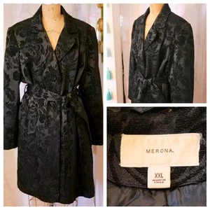 MERONA Mod Black Velvet Brocade Floral Whimsigoth Jacket Coat Cosplay XXL EUC - Picture 1 of 11