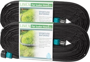 LINEX Flat Soaker Hose 100 ft for Garden Beds, 1/2'' 100FT(50ft 2pack), Black - Picture 1 of 6