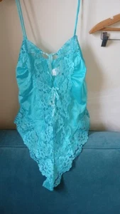Vintage Alana Gale Intimates Women’s Large Aqua Lace Teddy Lingerie Vintage New - Picture 1 of 5