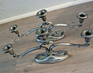 1950's Holland 3 Arm Candelabra Pair Dutch Candle Holders MidCentury Pewter - Picture 1 of 5