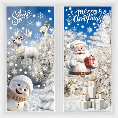 XL 8 Stük Fensterbild Weihnachten Weihnachtsmann Fenstergucker Fensterfolie weiß - Bild 1 von 4