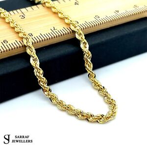 Collier chaîne corde en or jaune 9 ct authentique 375 hommes et femmes 3,5 mm poinçon