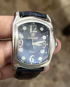 RARE SS LANCASTER ITALY ARABIC MIXED INDEX DOME CONVEX GLASS MENS QUARTZ WATCH-B - Picture 1 of 7