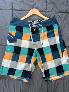 Volcom Men's Colorful Checkered Pattern 18" Swim Trunks - Picture 1 of 4