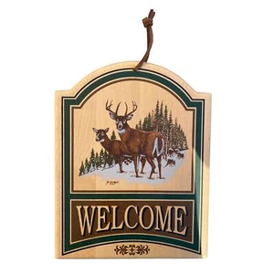 Letrero de bienvenida de ciervo cola blanca - Decoración del hogar de madera dura - Imagen 1 de 4