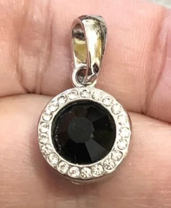 Ciondolo Elo7 cristallo placcato oro 18 kt aureola zircone nero dorso filigrana gabbia puff - Foto 1 di 11