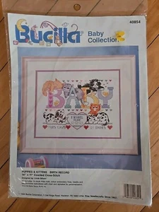 Bucilla Baby Collection Puppies Kittens Birth Record Cross Stitch Kit Vintage - Picture 1 of 4