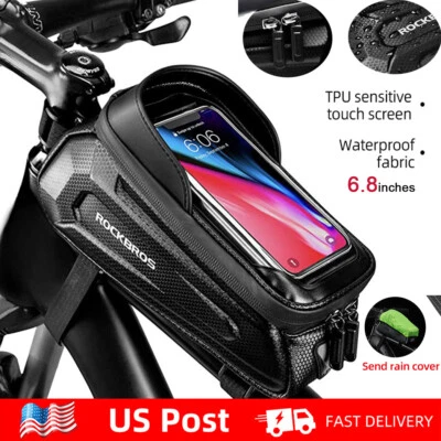 ROCKBROS Bike Phone Mount Bag EVA Waterproof Front Frame Bag fit Under 6.8" - Image 1 of 4