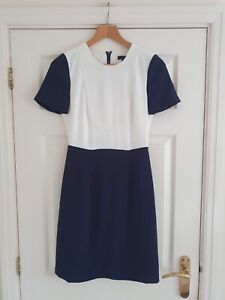 J.CREW Ladies Navy & Cream Crepe Colourblock Sheath Dress Size US 0 (XS)