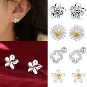 925 Sterling Silver Crystal Flower Stud Earrings Jewellery Women Girls Gift UK - Picture 1 of 28