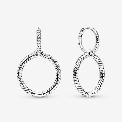 ALE S925 Genuine Silver Pandora Moments Charm Double Hoop Earrings + Gift Pouch • 13.95£