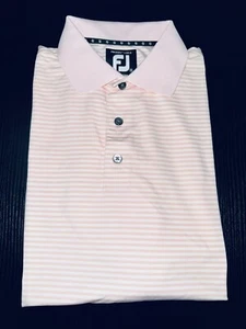 Foot Joy Mens Medium Pro dry Isle Golf Polo Shirt Pink Striped Close To New - Picture 1 of 4