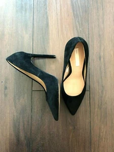 Womens Work Sexy H&M Real Suede Black Court Heels - Picture 1 of 2