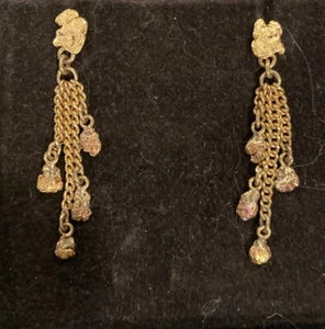 Vintage Gold Filled Earrings With Natural Gold Nugget And 14K Good Post Back - Picture 1 of 8