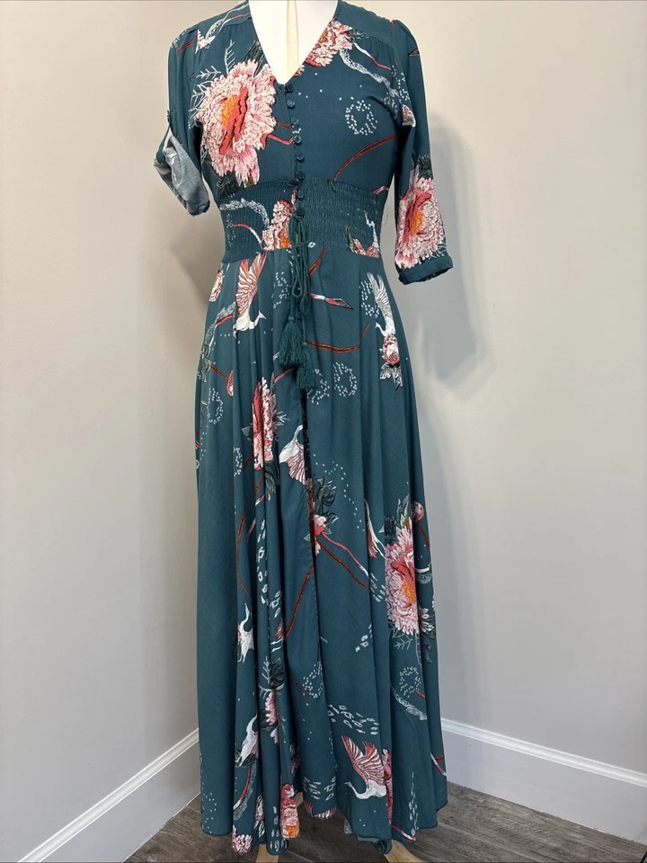 Maxis Jaase cosido a mano en el cobertizo floral inspirado en Asia cintura ajustada talla M Foto 1 de 4