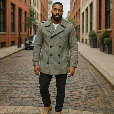 Ted Baker London Peacoat Mens Sz XL/5 Gray Double Breasted Wool Cashmere Jacket - Image 1 of 4