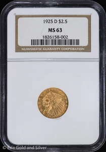 1925-D $2.50 Gold Indian Head Quarter Eagle NGC MS 63 | UNC - Picture 1 of 4