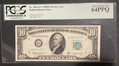 1950 D *STAR* $10 Federal Reserve Note (FRN) FR# 2014-G* Chicago, PCGS 64 PPQ - Image 1 of 4