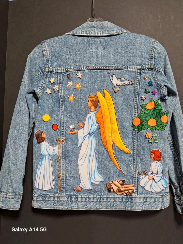 Angel Decorated OshKosh B'gosh Girls Denim Jacket 12/12A Blue Cotton Button - Image 1 of 4