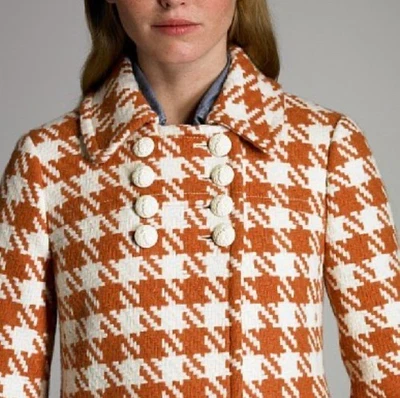 Casaco J.Crew Italian Houndstooth Greta laranja e branco feminino tamanho regular $375 - Imagem 1 de 4