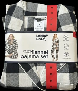 Lands' End Ladies' Flannel Pajama Set, 2-piece, Color B/W, Size M, Super Soft. - Picture 1 of 4