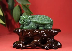 CERTIFIED 505g CHINESE 100% NATURAL HE TIAN GREEN JADE HAND CARVED DRAGON TURTLE - Picture 1 of 24