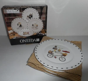 Set 4 Oneida Küche Köche zu gehen 4 Dessertteller 2004 Jennifer Garant Steinzeug - Bild 1 von 11
