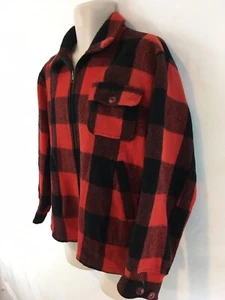 Woolrich Mens 46 Red Buffalo Plaid Vtg USA Made Zip Front Unlined Wool Jacket - Picture 1 of 19