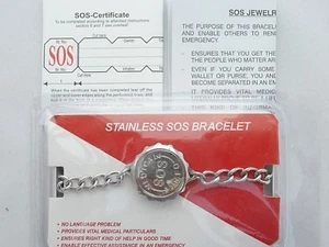 SOS BRACELET MEDICAL INFO CAPSULE/LADIES/MENS STAINLESS STEEL TALISMAN. SILVER - Picture 1 of 3