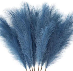 7-Pcs 38"/3.1FT Blue Pampas Grass Large Tall Fluffy Artificial Fake Flower Boho - Picture 1 of 12