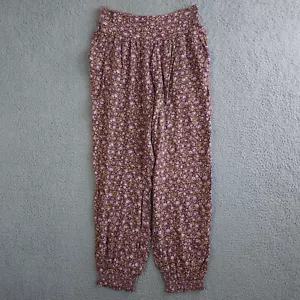 Aerie Pants Womens Small Purple Micro Floral Smocked Waist Jogger Pull On NEW - Picture 1 of 13