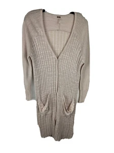 Free People XS maglione maxi cardigan marrone a costine maniche termiche tasche morbide - Foto 1 di 8
