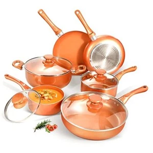 Non Stick Pots and Pan Set, 10pcs Cookware Set with Ceramic Coating, Copper - Picture 1 of 7