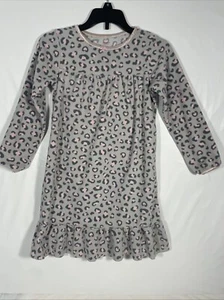 Carter’s Pajamas Girls Nightgown Leopard Print Grey Pink Med Pjs Long Sleeve EUC - Picture 1 of 23
