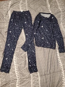 Girls pajamas set Sleepwear Moon Planets Navy Blue size 8 slim - Picture 1 of 3