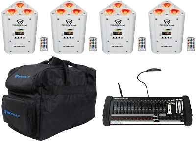 4) Rockville RF WEDGE WHITE RGBWA+UV Wireless DMX Lights+384 Ch. Controller+Bags - Image 1 of 4