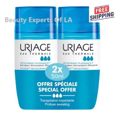 2 X Uriage Power 3 Anti-Odor Antiperspirant Roll On Deodorant 50mI Exp 06/2027 - Image 1 of 4